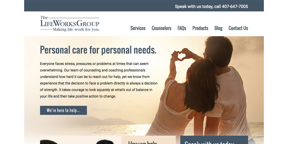 Screenshot of the LifeWorks Group website homepage.