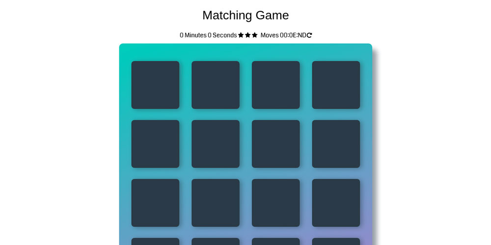 Screenshot of the memory game project at the start.